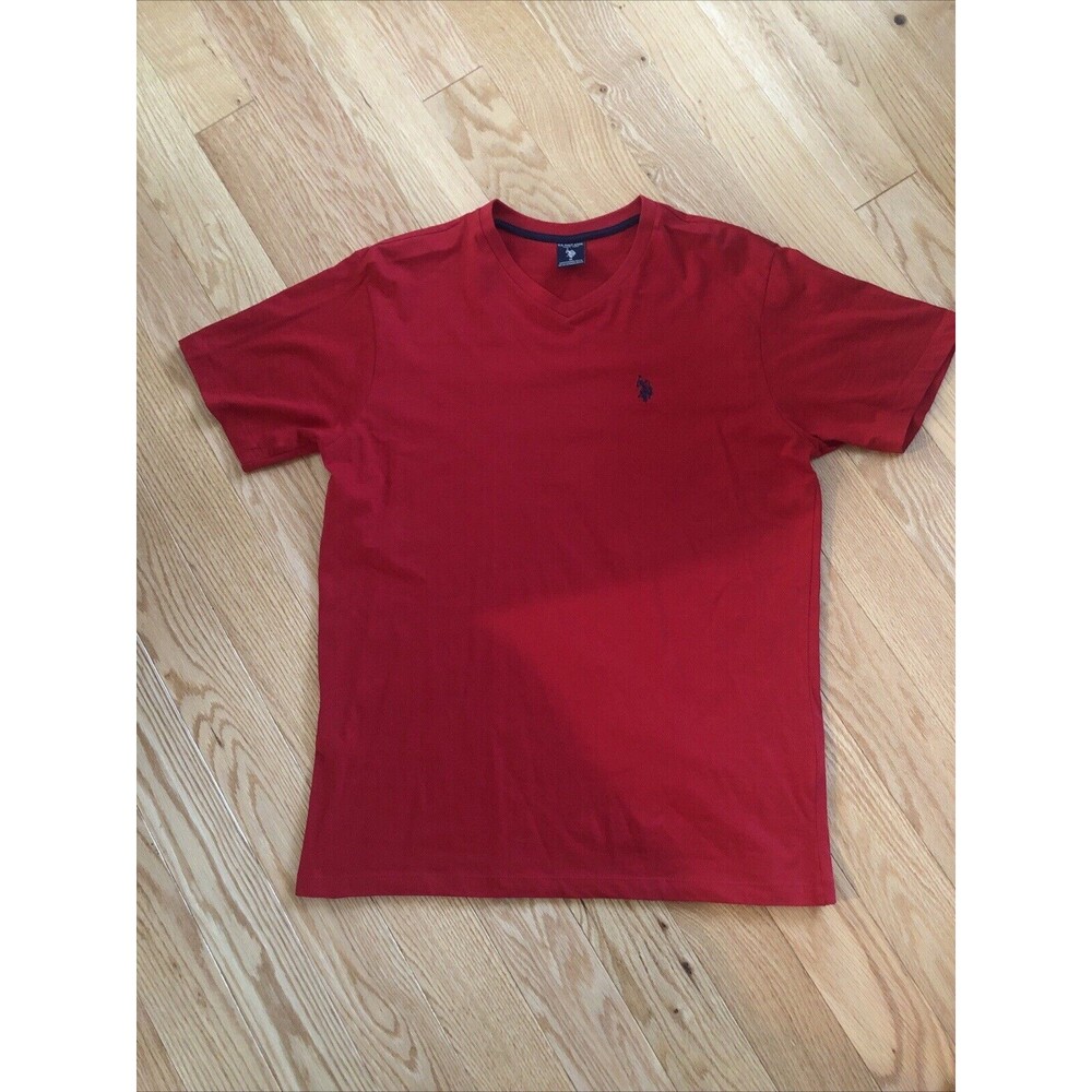 Polo Ralph Lauren Red Classic V-Neck Tee T-Shirt Med Blue Pony NWOT US Polo Ass